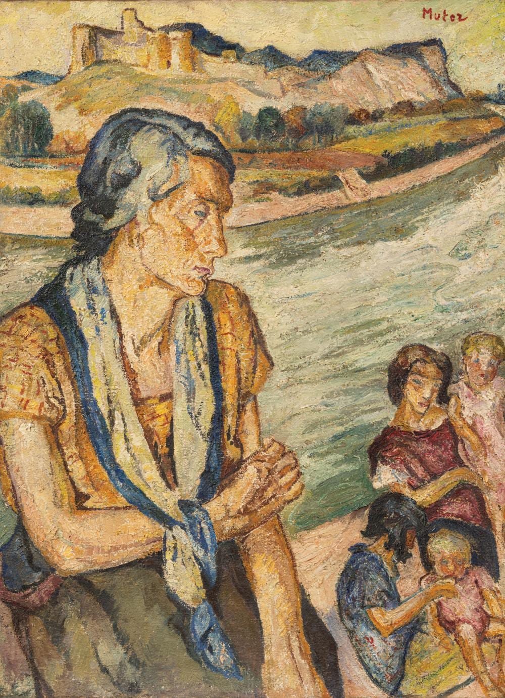 Mela Muter comparable auction result: mela muter varsovie 1876 paris 1967 femme et enfants sur l le de la barthelasse et vue sur le fort saint andr de villeneuve lez avignon