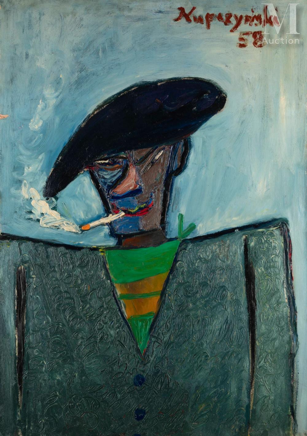 zbigniew kupczynski wilno 1928 autoportrait la cigarette · Millon & Associes · 2025-06-27 Zbiegniew Kupczynski comparable auction result: zbigniew kupczynski wilno 1928 autoportrait la cigarette