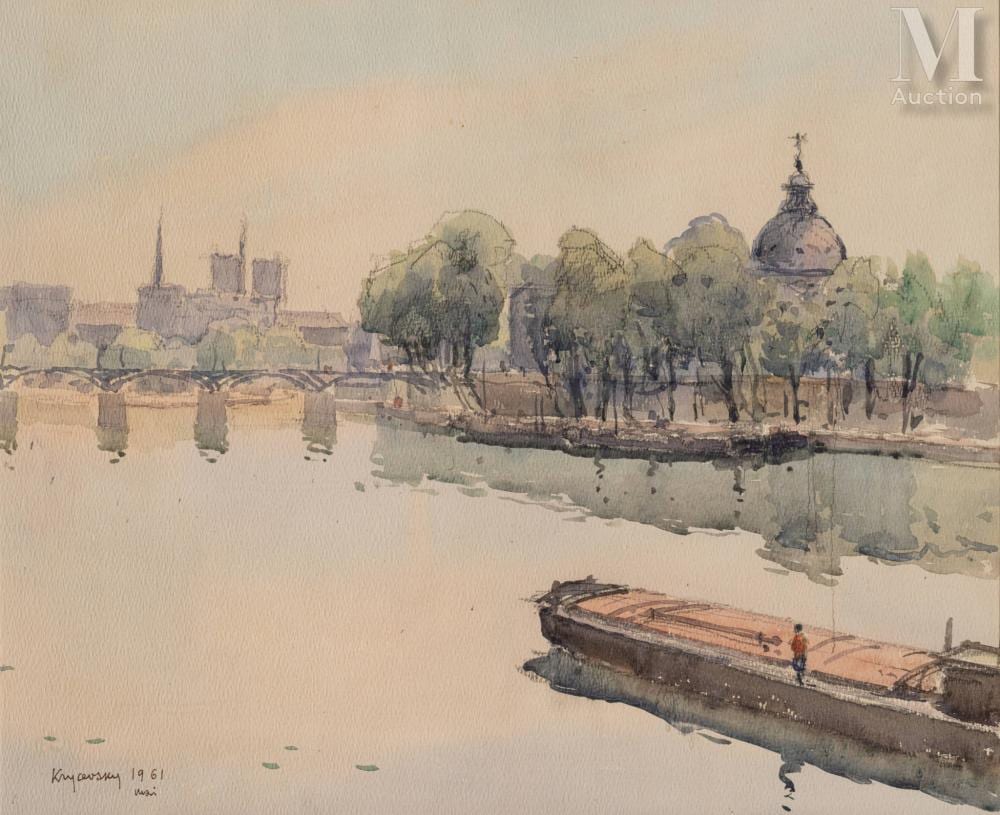 Nicolas Krycevsky comparable auction result: nicolas krycevsky kharkov 1898 paris 1961 p niche sur la seine le pont des arts et l institut de france paris