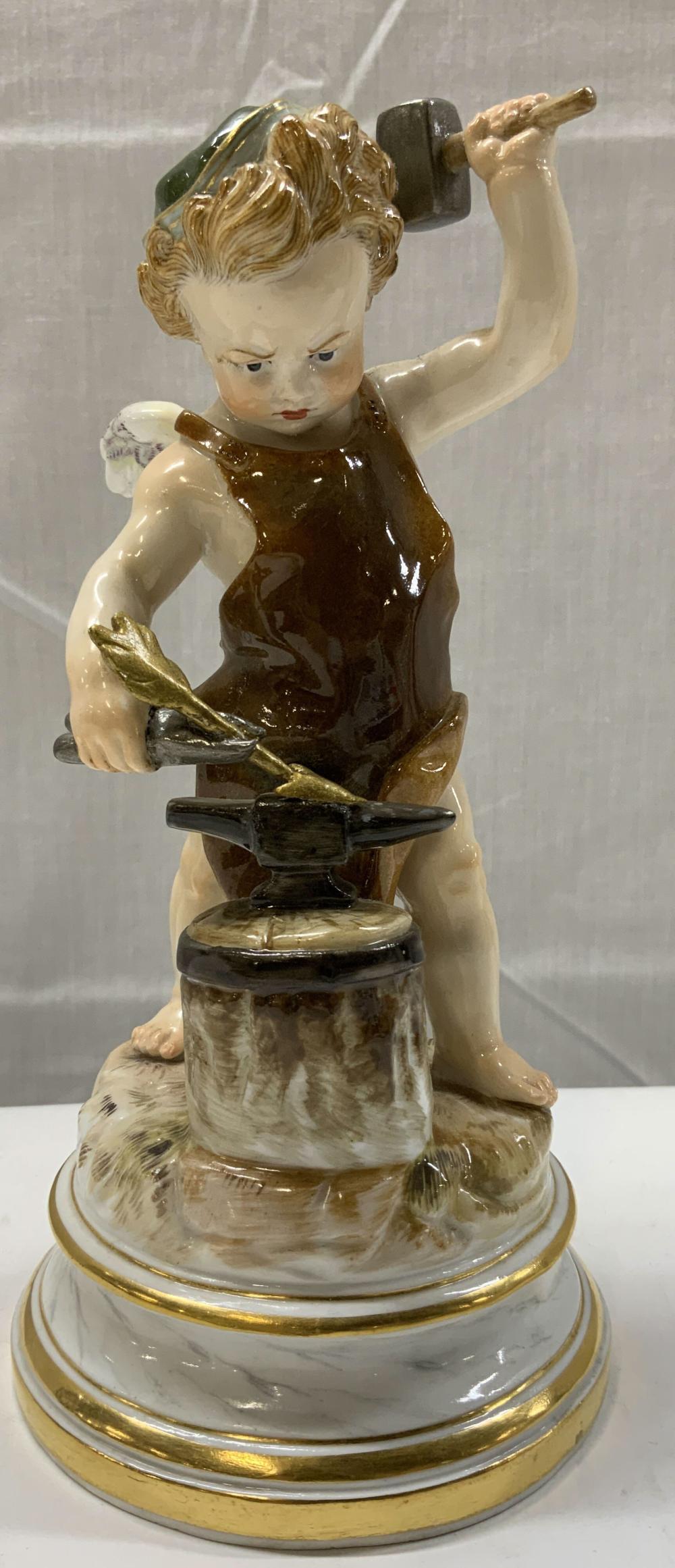 Vintage Meissen Porcelain Cupid Blacksmith Figural sold by The Benefit Shop Foundation Inc., lot 596 — auction record photograph