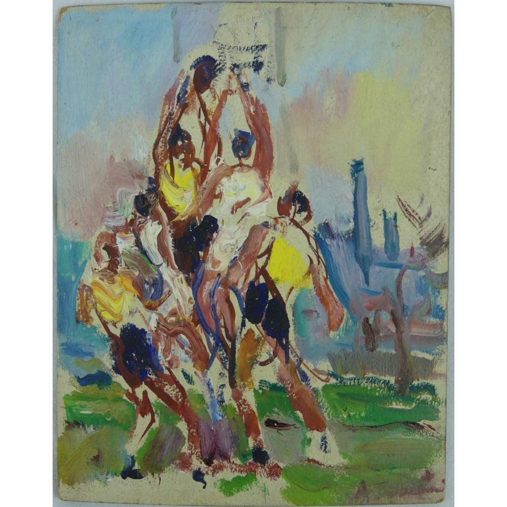 Adrienne Jouclard comparable auction result: adrienne jouclard basketball oil on board