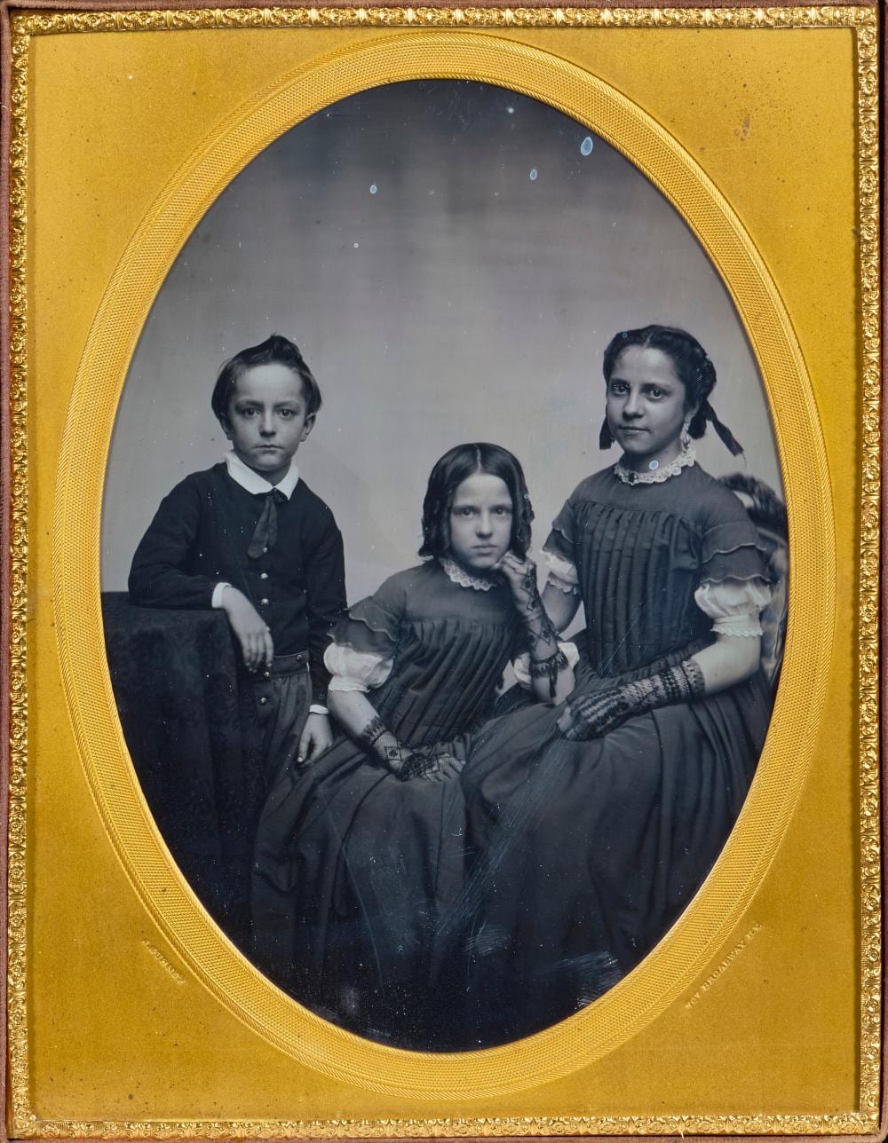 Jermiah Gurney comparable auction result: jeremiah gurney 1821 1895 portrait of three children girls in lace mitt