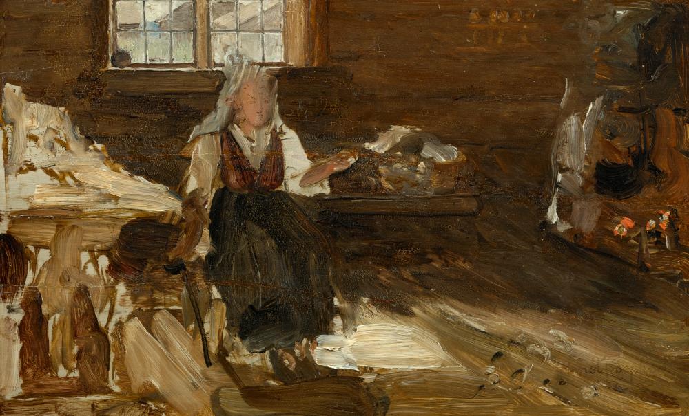 Ernst Josephson comparable auction result: ernst josephson stockholm 1851 1906 spinning spinnande kulla oil and