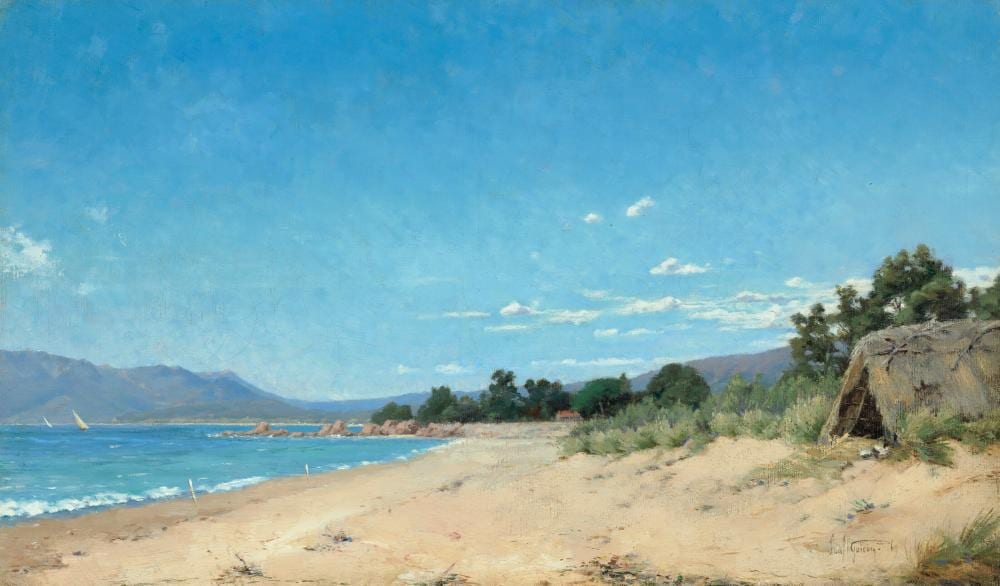 Paul Guigou comparable auction result: paul camille guigou villars 1834 1871 paris hut by the sea shore cabane