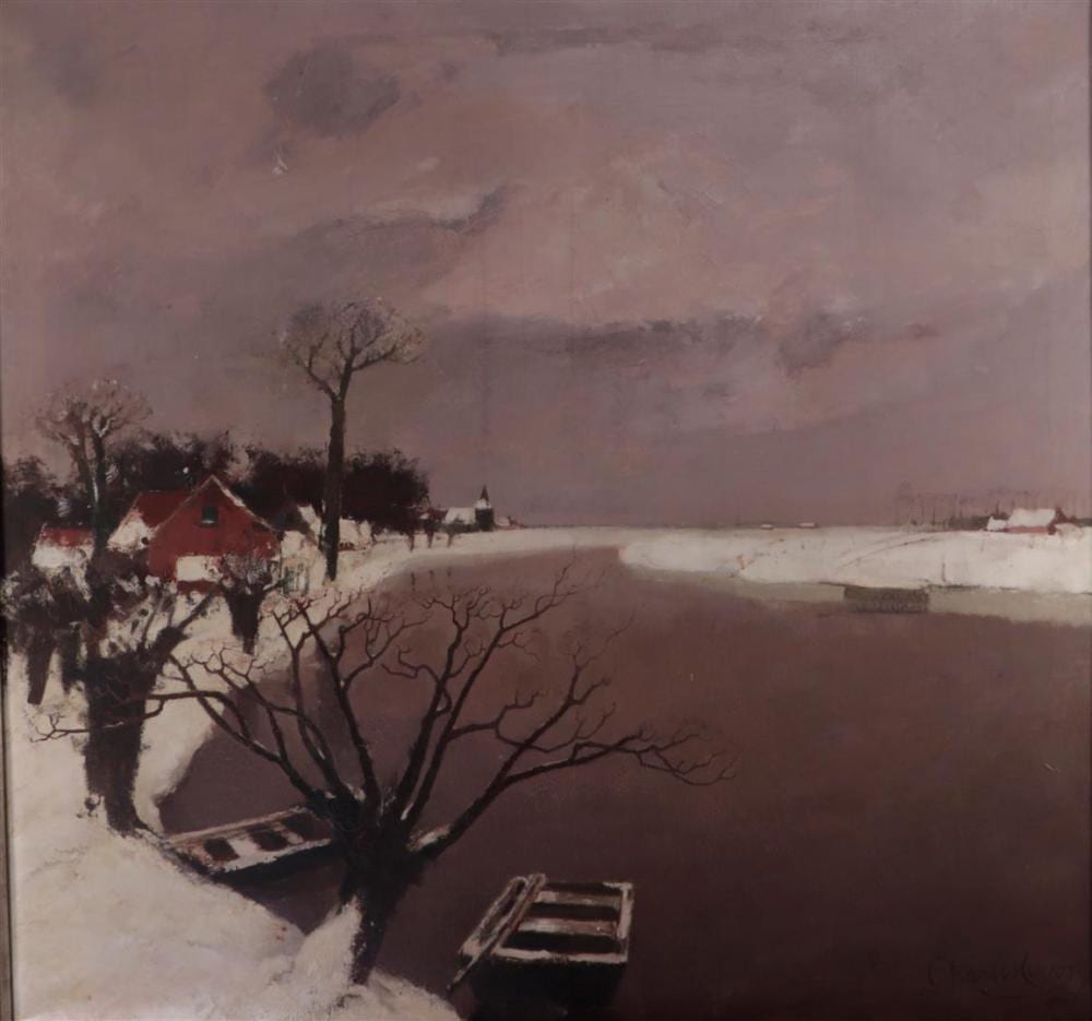 Charles Lebon comparable auction result: charles lebon 1906 1957 riverscape in winter signed lower right oil on canvas 95 x 102 cm