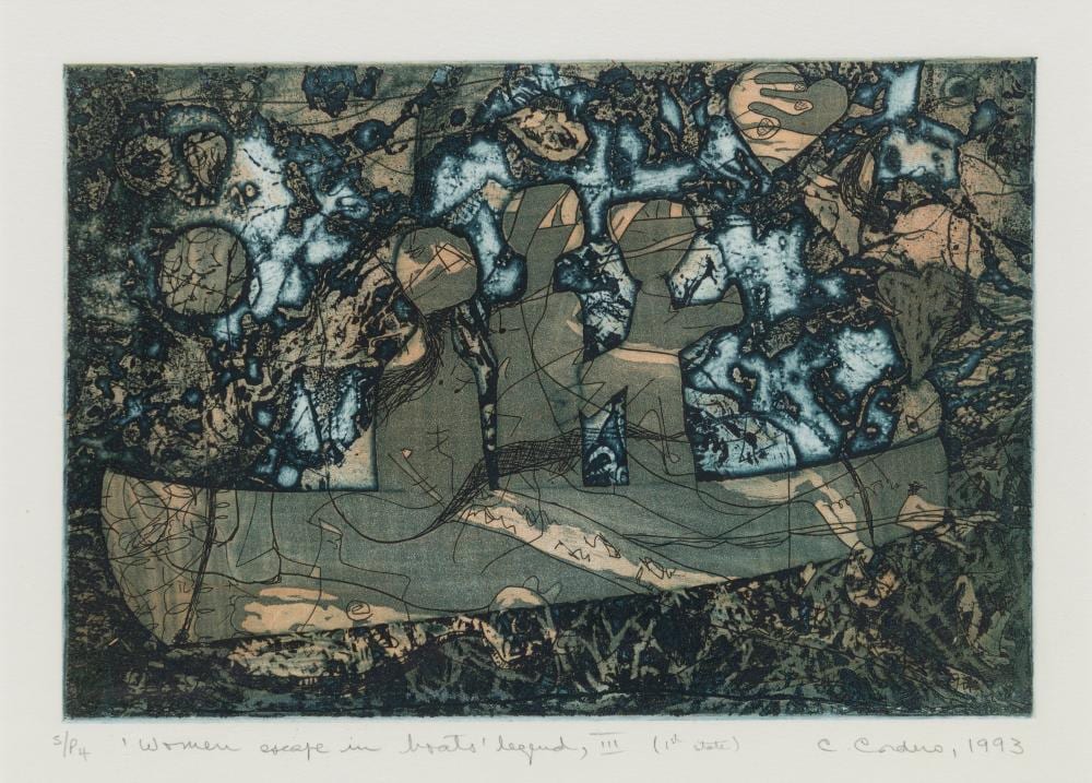 Christina Cordero comparable auction result: christina cordero born 1940 women escape in boats legend iii 1993