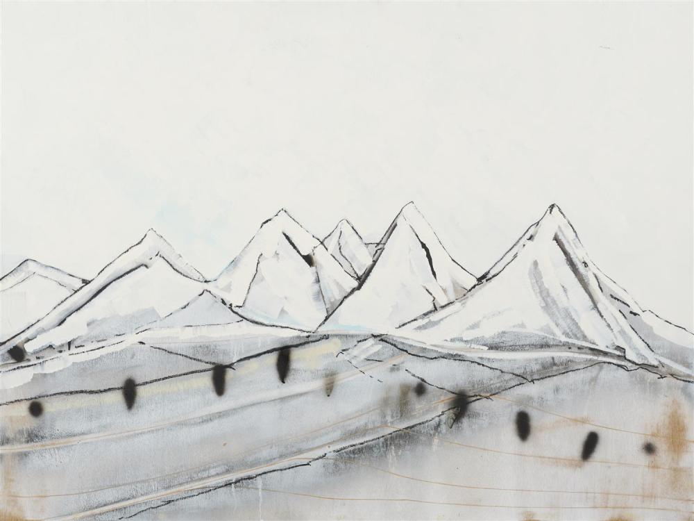 Jeremy Kibel comparable auction result: jeremy kibel born 1972 landscape for m k 2007 acrylic oilstick and enamel on board 90 x 120cm 93 x 123cm frame