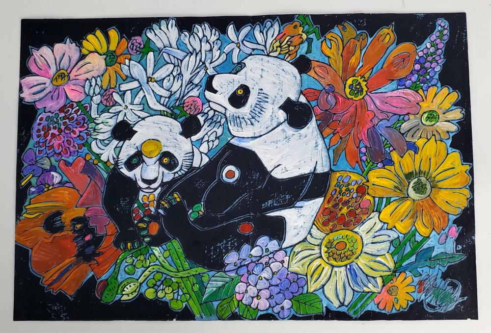 Jiang Tie-Feng (Chinese, b. 1938) Pandas, Acrylic on Paper, Signed, 12" x 18", loose and unframed, Accompanied with a Certificate of Appraisal from Regency Fine Art, Norcross Georgia sold by Auction Gallery of the Palm Beaches, lot 219 — auction record photograph