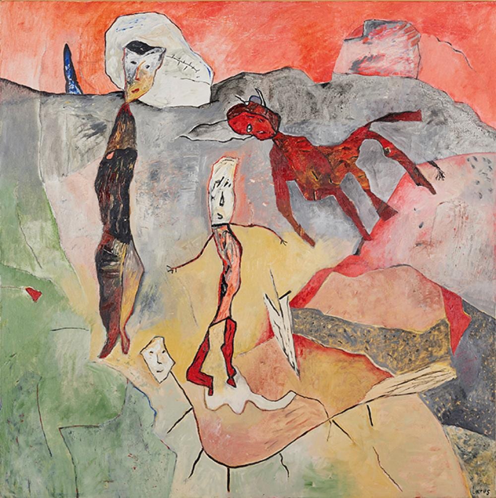 Eliane Larus comparable auction result: eliane larus n e en 1944 paysage aux dr les de b tes 2001
