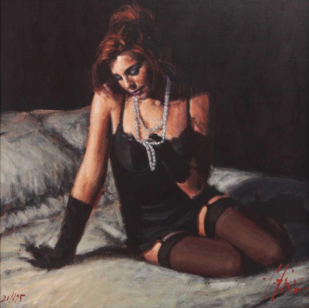 Fabian Perez (Argentinian b.1967) Guantes Negros signed and numbered 21/195 giclée print on canvas 68.5 x 68.5 cm, framed 90 x 90 cm This lot is accompanied by a Certificate of Authentication from DeMountfort Fine Art. sold by Dawsons Auctioneers, lot 65 — auction record photograph