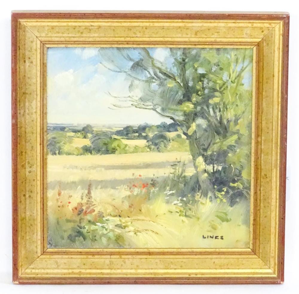 John Lines comparable auction result: john lines b 1938 oil on board high summer byf
