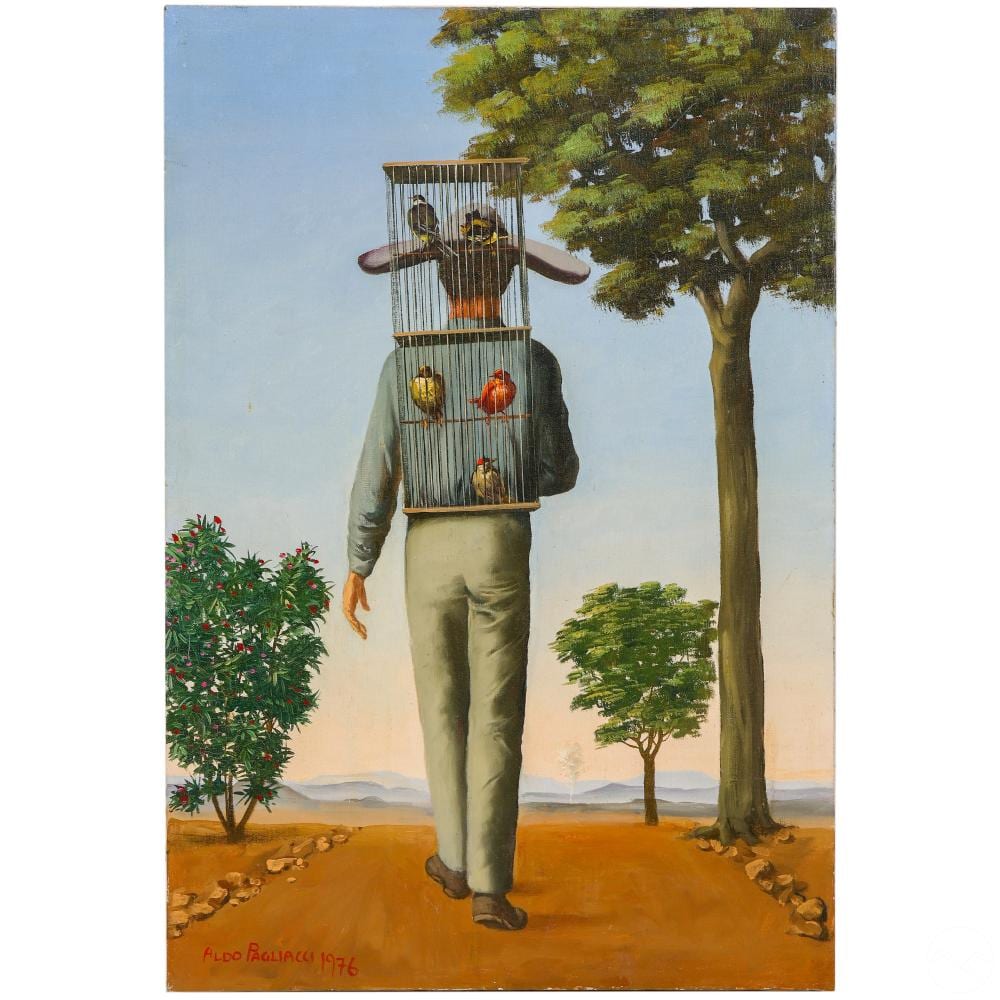 Aldo Pagliacci comparable auction result: aldo pagliacci 1913 1990 the bird keeper painting
