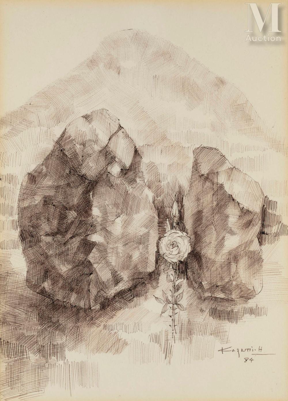 hossein kazemi iran 1924 1996 the rose on the rocks · Millon & Associes · 2025-07-06 Hossein Kazemi comparable auction result: hossein kazemi iran 1924 1996 the rose on the rocks
