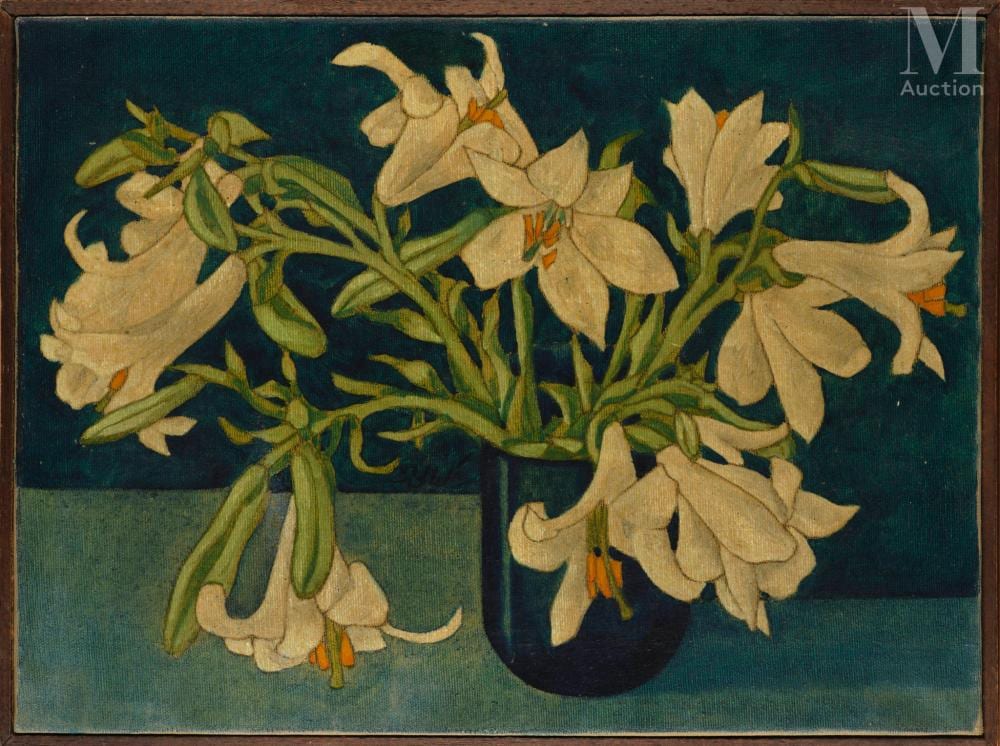 Louay Kayali comparable auction result: louay kayali syrie 1934 1978 white lilies