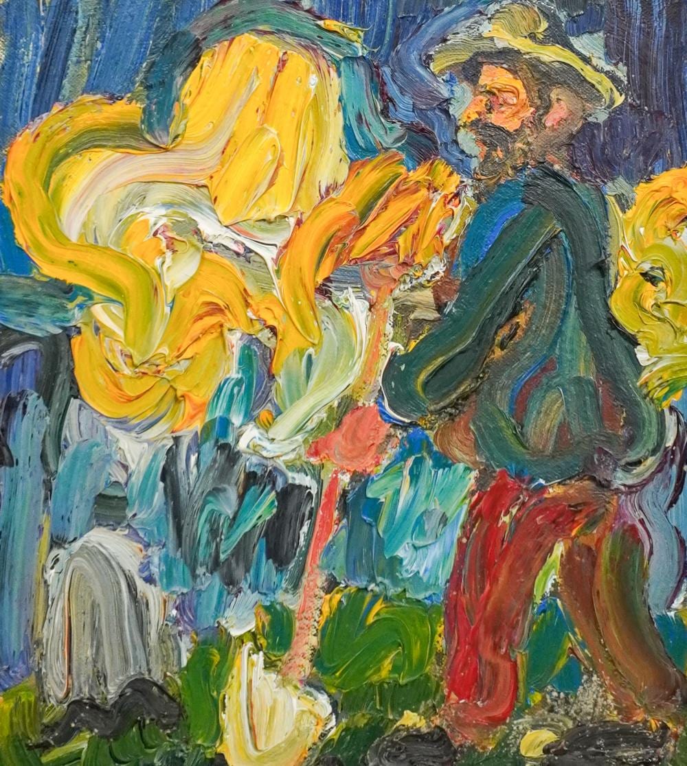 Chuck Connelly comparable auction result: chuck connelly american b 1955 grave digger 1989 oil on canvas frame 16 3 4 x 15 1 4 in 42 5 x 38 7 cm
