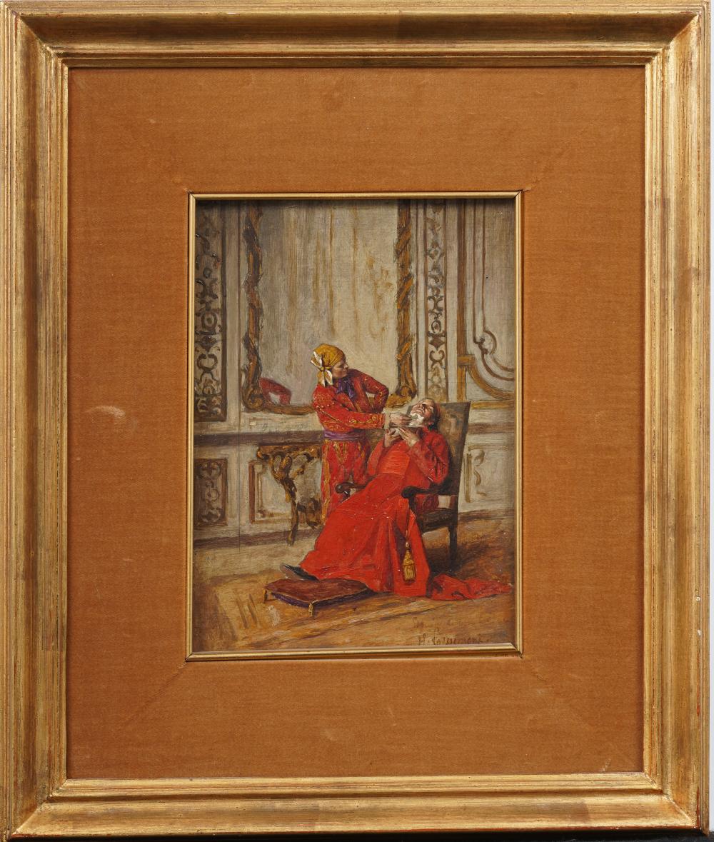 Henri Adolphe Laissement comparable auction result: henri laissement 1854 1921 antique italian barber scene framed interior religious oil painting