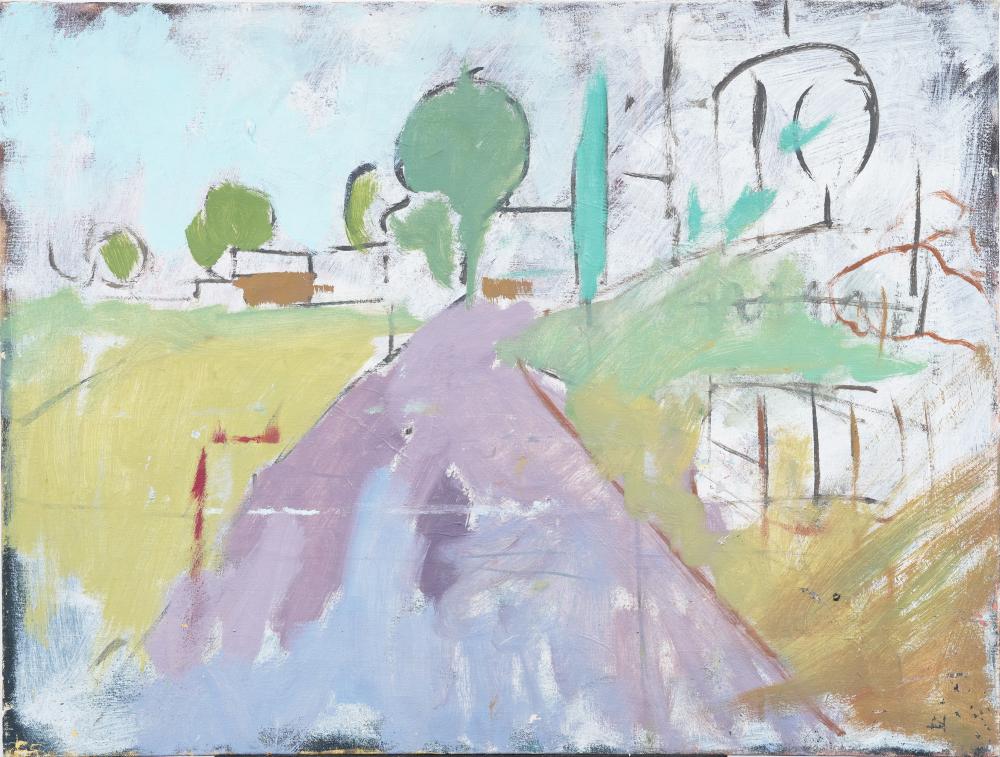 Vintage American Modernist Abstract Landscape Original Oil Painting sold by Curated Gallery Auctions, lot 439 — auction record photograph
