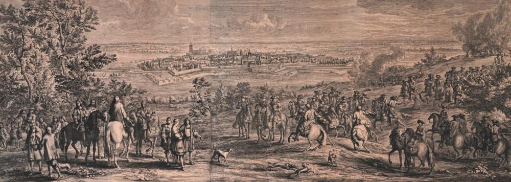 Adam Frans van der Meulen comparable auction result: adam frans van der meulen 1632 1690 veue de la ville et du siege d oudenarde copper engraving in an oak gothic revival frame ca 1900