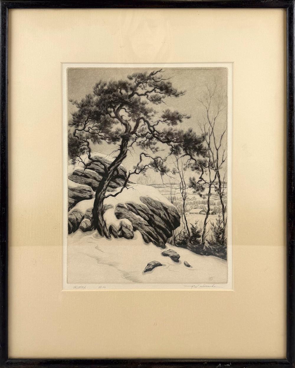 Ronau William Woiceske comparable auction result: ronau william woiceske new york illinois 1887 1953 hilltop etching 11 75 x 9 framed 19 5 x 16 25