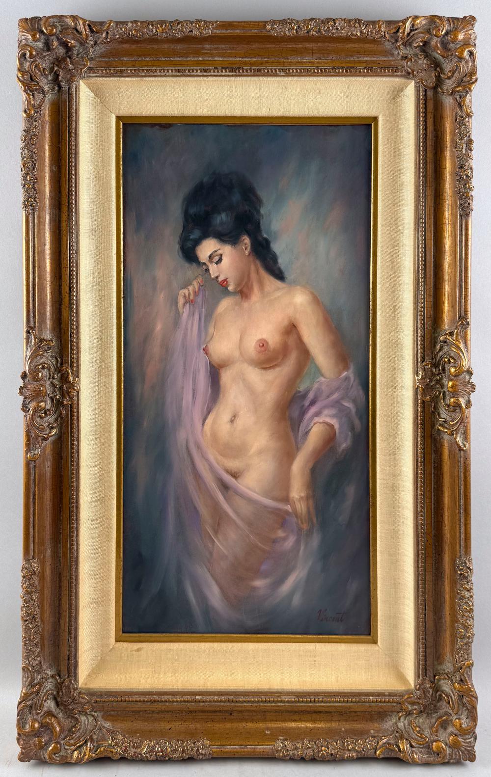 Larry Vincent Garrison comparable auction result: larry vincent garrison america 1923 2007 standing nude with diaphanous pink draping oil on masonite 24 x 12 framed 32 x 20