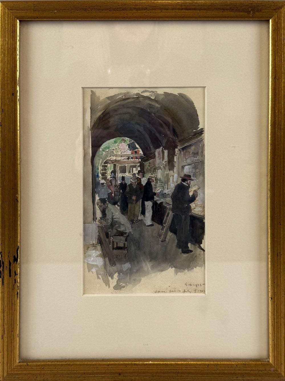 George Hand Wright comparable auction result: george hand wright connecticut new york 1872 1951 double sided work bookstall odeon paris and fontainebleau palace watercolor on paper 8 x 4 75 framed 14 x 11