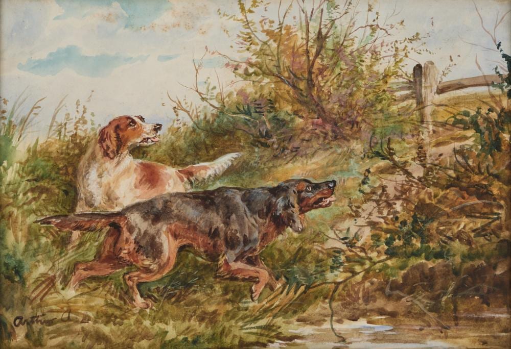 Arthur Alfred Davis comparable auction result: arthur alfred davis 1859 1913 setters and spaniels on the hunt a pair