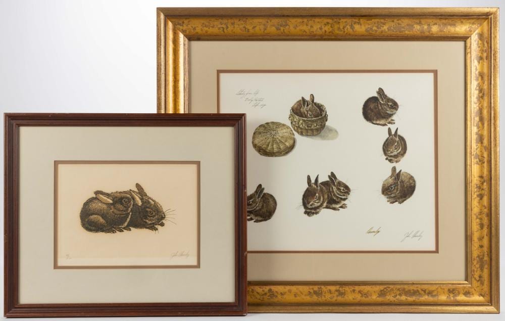 John Chumley comparable auction result: john chumley american 1928 1984 rabbit prints lot of two