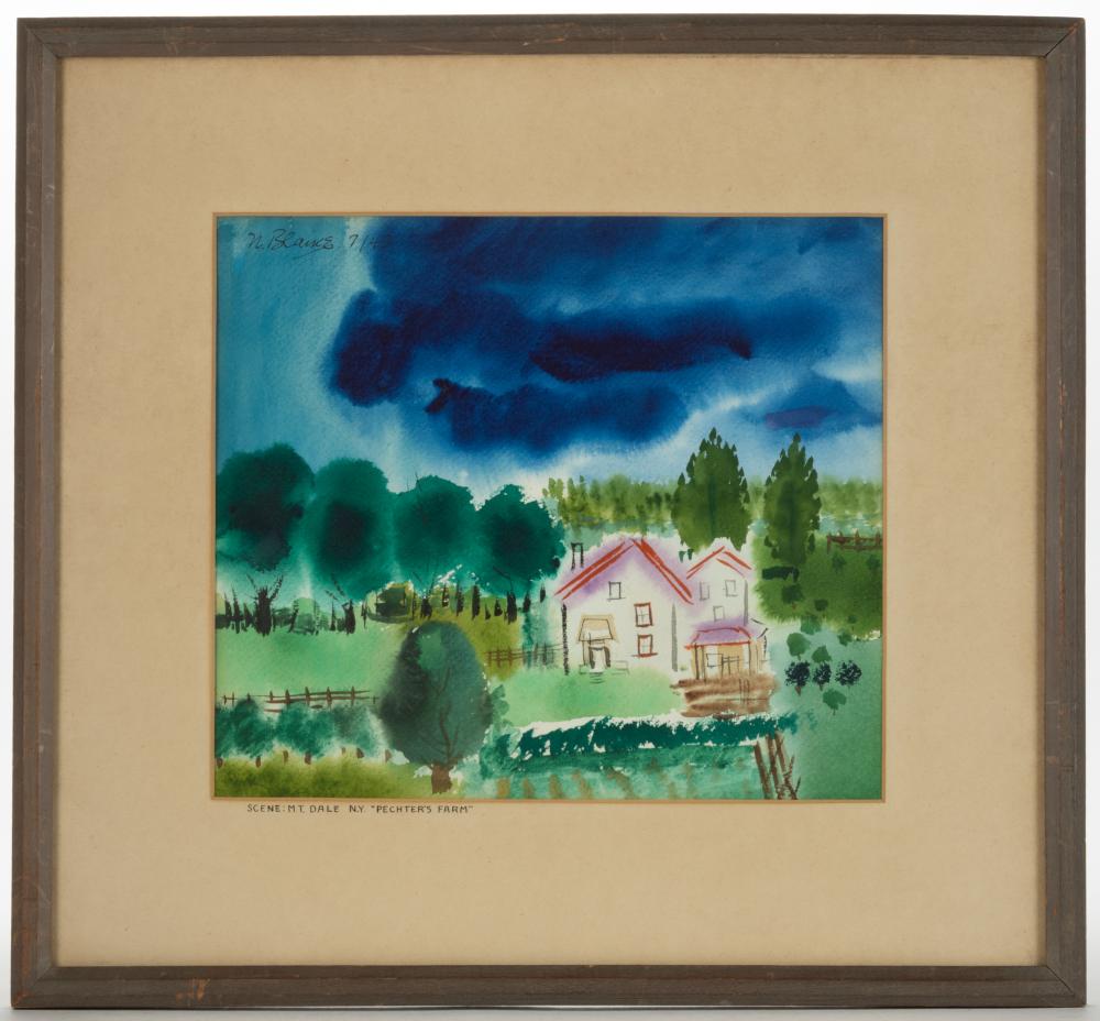 NELL BLAINE (VIRGINIA, 1922-1996) "MT. DALE, NY, 'PECHTER'S FARM" PAINTING sold by Jeffrey S. Evans & Associates, lot 2178 — auction record photograph