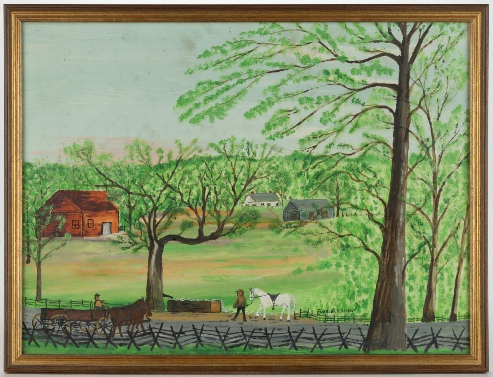 Forrest King Moses comparable auction result: forrest king moses american 1893 1974 folk art painting of the willow spout near staunton shenandoah valley of virginia