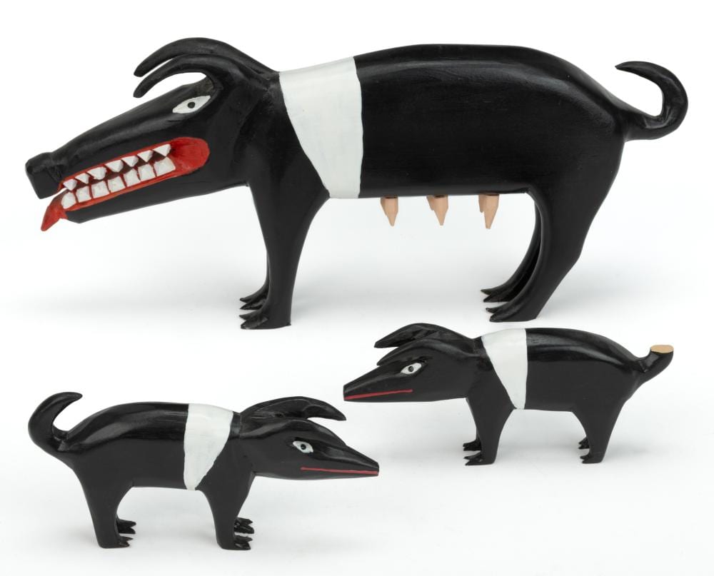 Minnie Adkins comparable auction result: minnie adkins kentucky b 1934 outsider art carved and painted mother pig and piglets lot of three