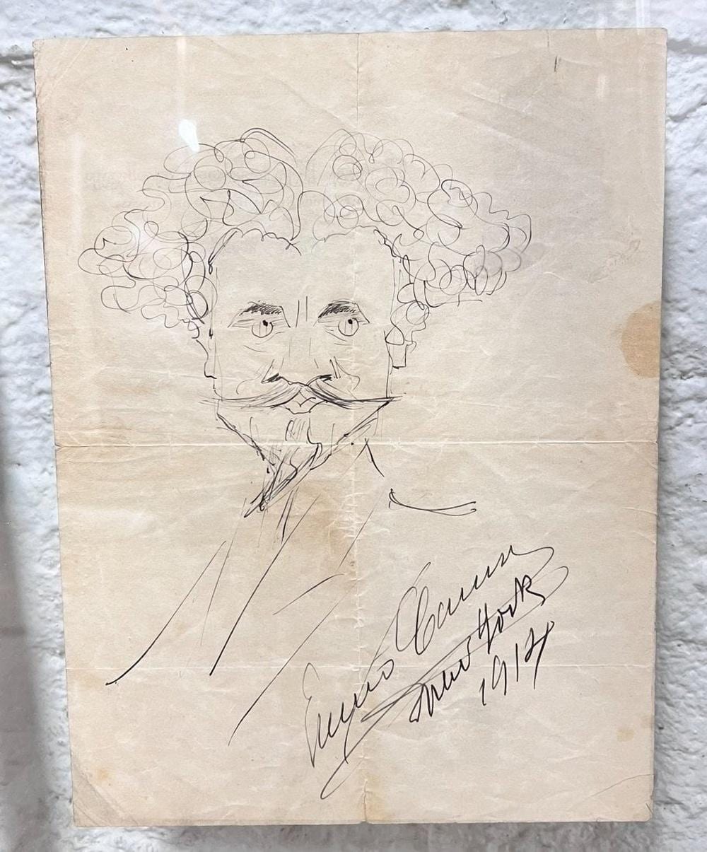 Enrico Caruso comparable auction result: enrico caruso signed pen and ink caricature drawing of sculptor c s pietro 1914