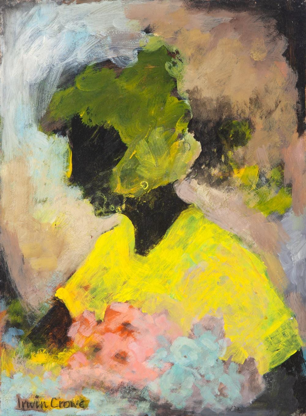 Irwin Crowe comparable auction result: irwin crowe girl with flowers acrylic on paper on board