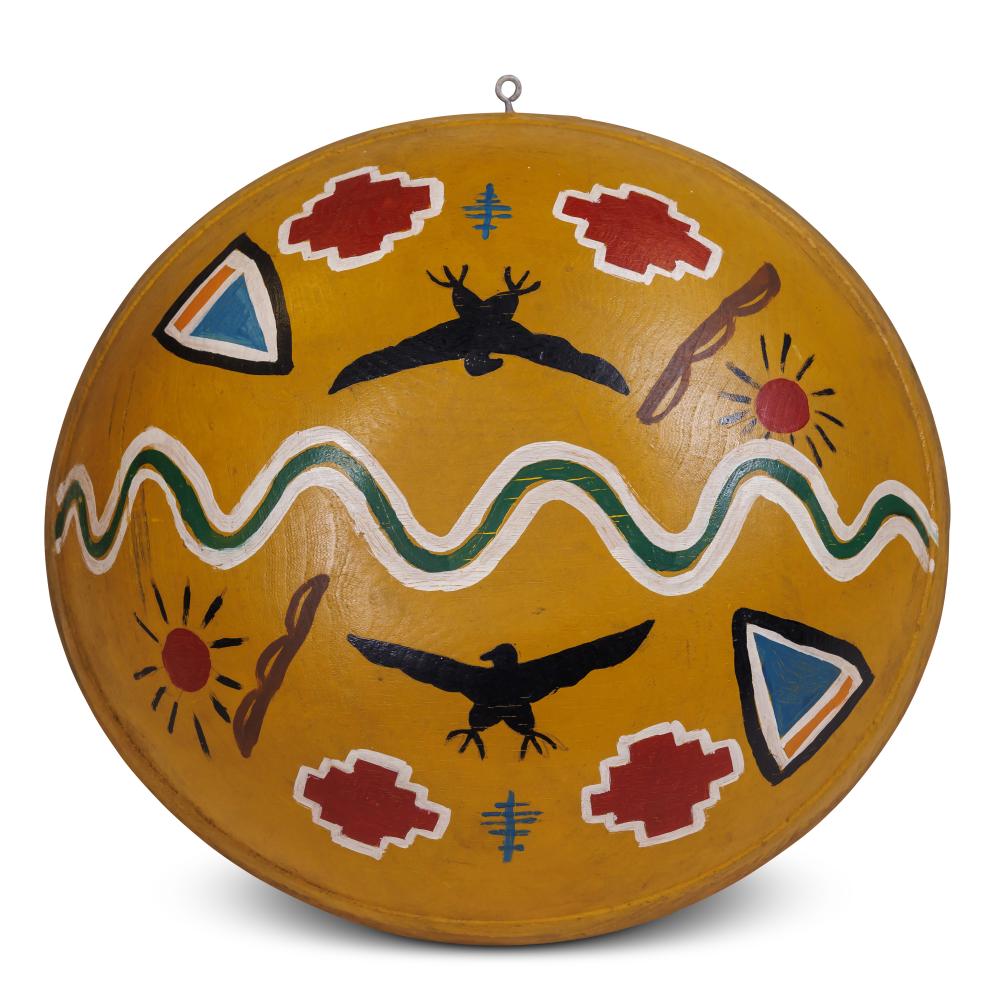 Native American Bowl by Tattoo Artist Gus Wagner, Outsider Art (Kansas, ca. 1920) 14 1/2 x 6 in. (36.8 x 15.2 cm.) sold by Bray & Co. Auctions, lot 45 — auction record photograph