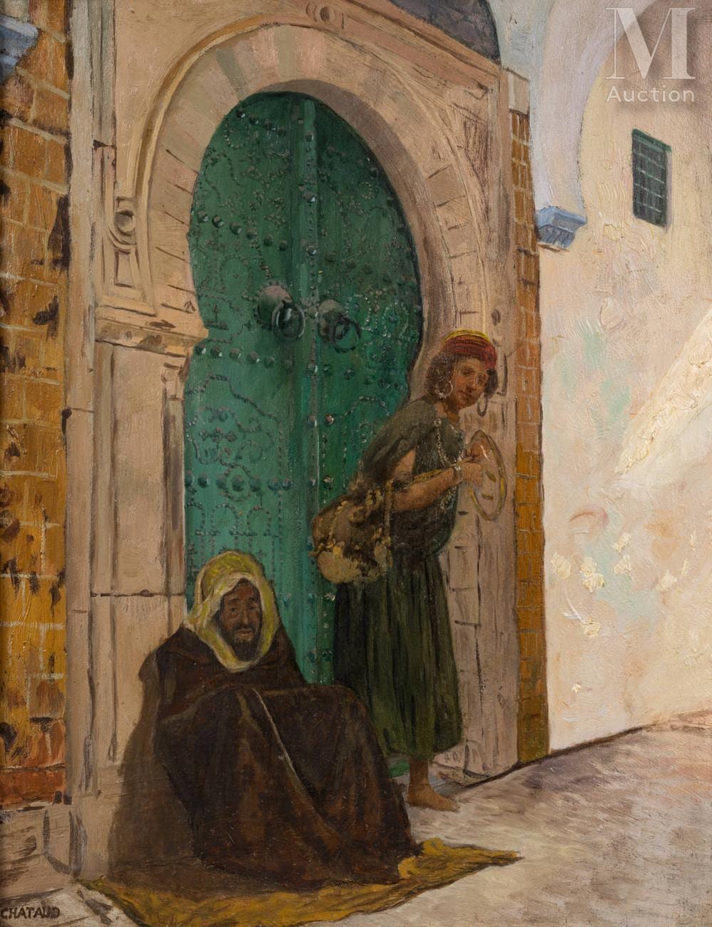 Marc Alfred Chataud comparable auction result: alfred chataud marseille 1833 algiers1908 arabs in front of a door