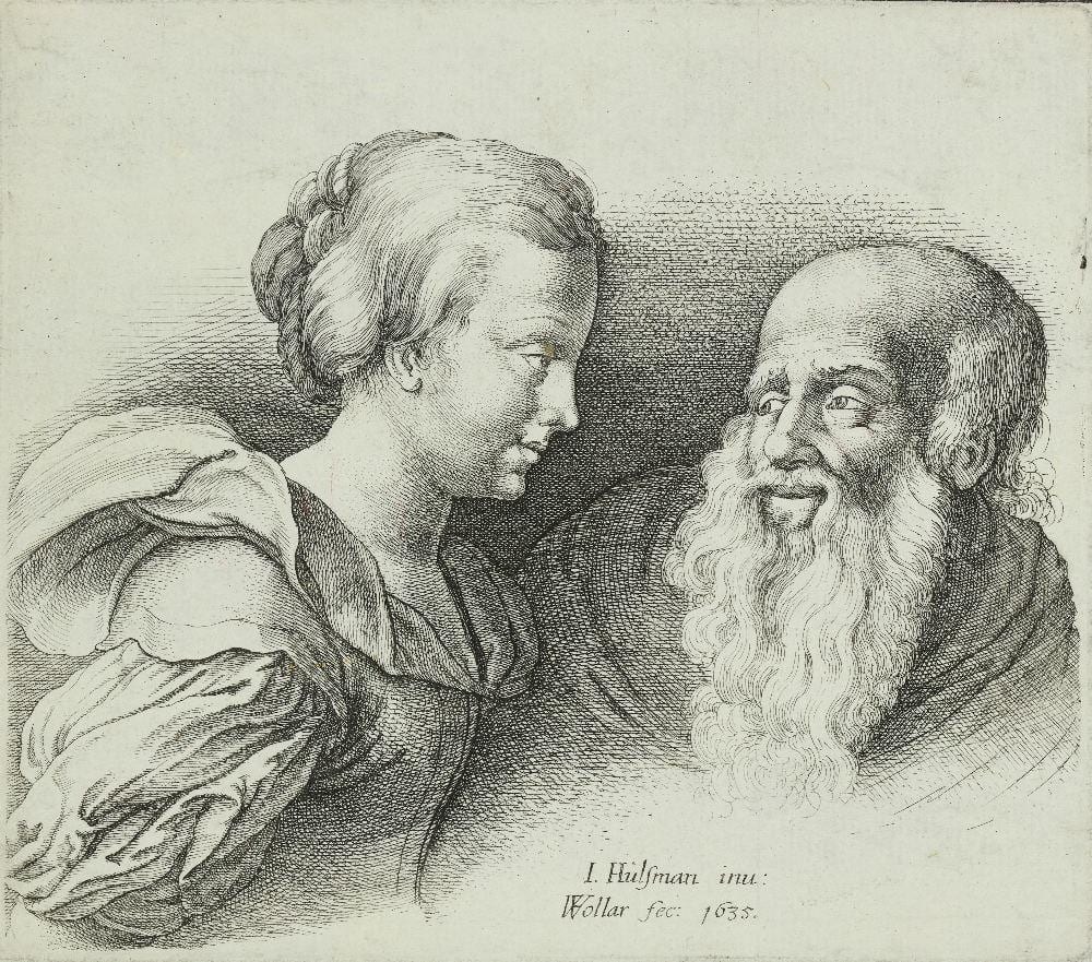 Frank Kirchbach comparable auction result: wenceslaus hollar dutch 1607 1677 an old man and a girl after johann