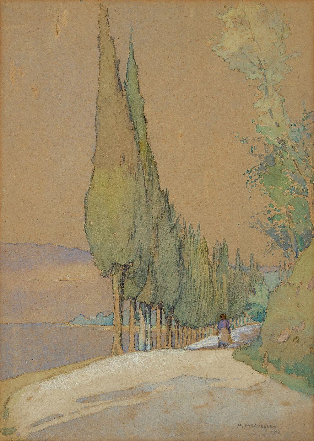 Mary McCrossan comparable auction result: mary mccrossan british 1865 1934 a figure walking along a path flanked