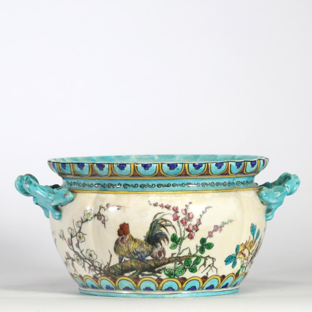 Theodore Deck comparable auction result: theodore deck 1823 1891 important gardener in enameled faience with a polychrome decor of extreme oriental inspiration representing a rooster bird