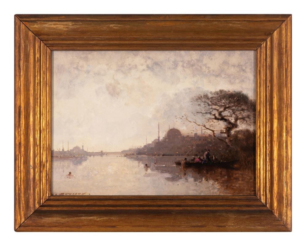 Henri Duvieux comparable auction result: henri duvieux french 1855 1882 a view of the bosphorus with hagia sophia constantinople