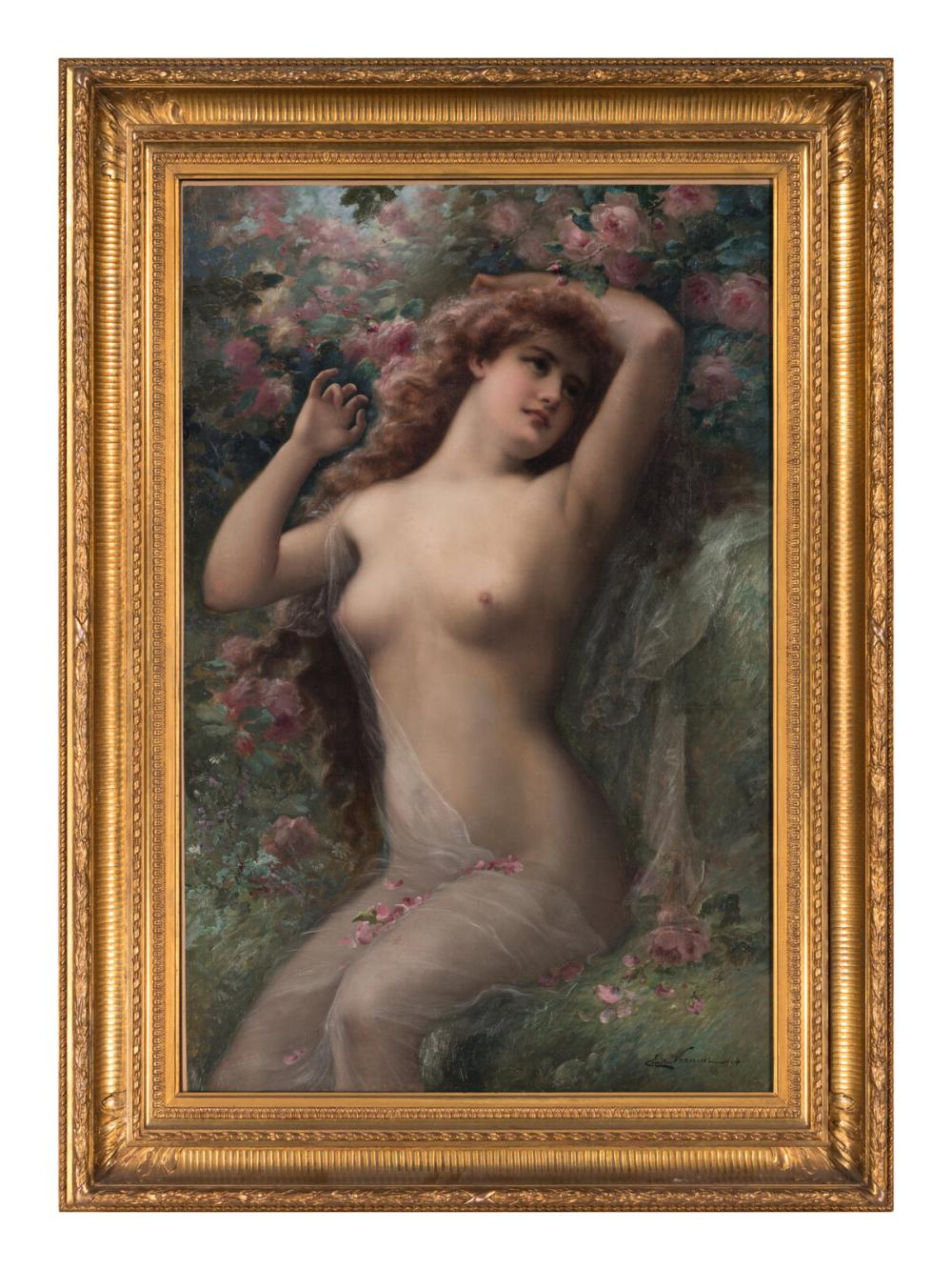 Emile Vernon comparable auction result: emile vernon british 1872 1919 a beauty among roses 1904
