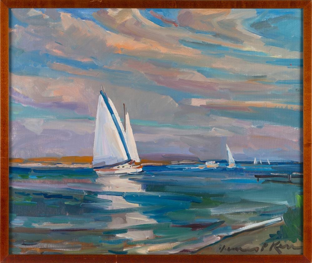 James P. Kerr comparable auction result: james p kerr florida north carolina 1953 blue stripe oil on canvas 24 x 29 framed 25 5 x 30 5