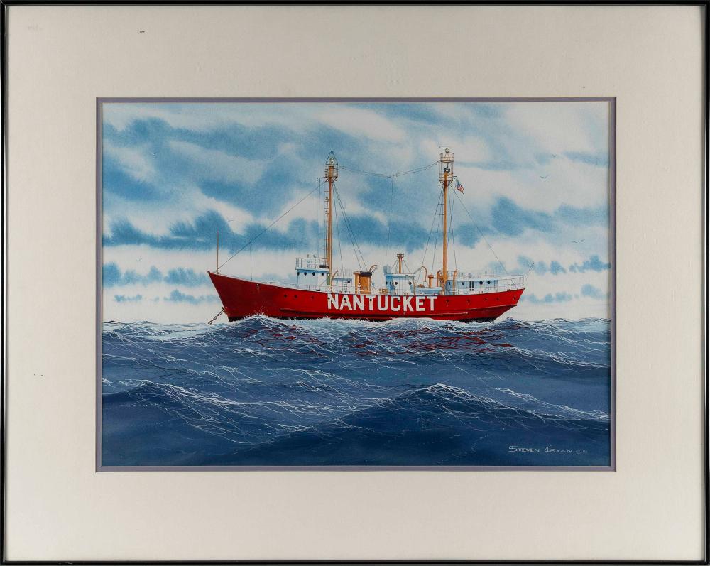 Steven Cryan comparable auction result: steven cryan connecticut contmeporary the nantucket lightship watercolor on paper 18 5 x 26 5 sight framed 29 x 37