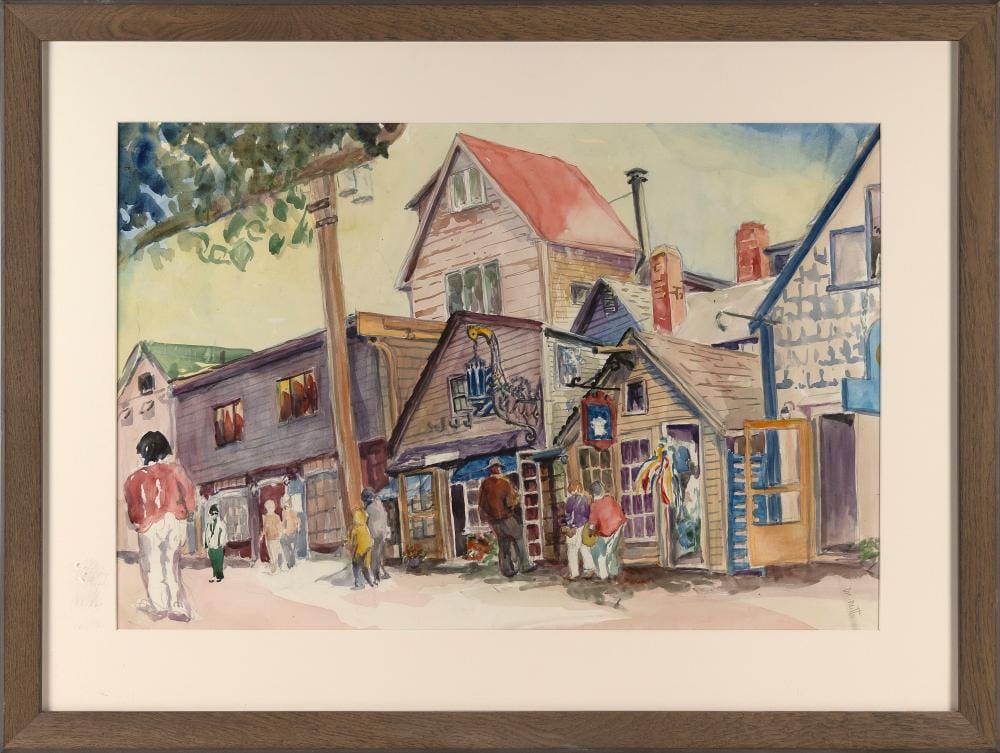 marge mills massachusetts 1932 1996 street scene bearskin neck watercolor on paper 19 x 29 sight framed 28 x 38 · Eldred's · 2025-07-10 Marge Mills comparable auction result: marge mills massachusetts 1932 1996 street scene bearskin neck watercolor on paper 19 x 29 sight framed 28 x 38