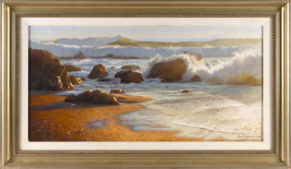 june carey california maryland contemporary last light at union landing oil on canvas 18 x 36 framed 25 x 43 · Eldred's · 2025-07-10 * JUNE CAREY comparable auction result: june carey california maryland contemporary last light at union landing oil on canvas 18 x 36 framed 25 x 43