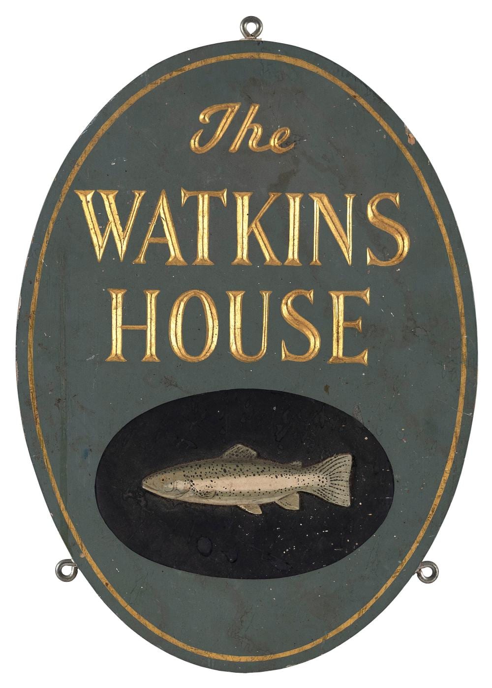 Paul White comparable auction result: paul white massachusetts contemporary the watkins house a carved and polychromed wooden sign height 18 length 13