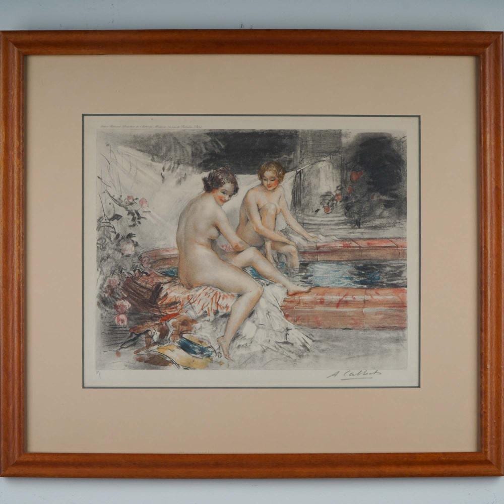 Antoine Calbet comparable auction result: antoine calbet hand colored etching two nudes