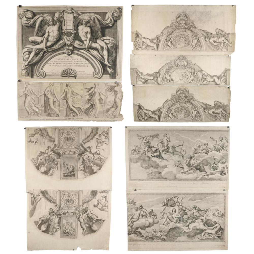 Pietro Aquila comparable auction result: pietro aquila 1640 1692 and other artists group of 9 engravings of designs for frescoes on mythological themes 17 h x 23 w one