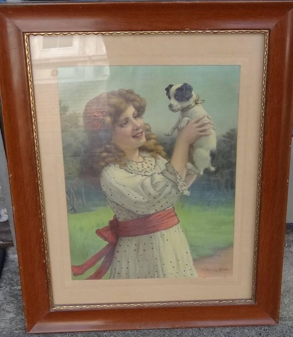 George Sheridan Knowles comparable auction result: george sheridan knowles 1863 1931 m dchen mit hund farbdruck ger glas rg 59x46 cm