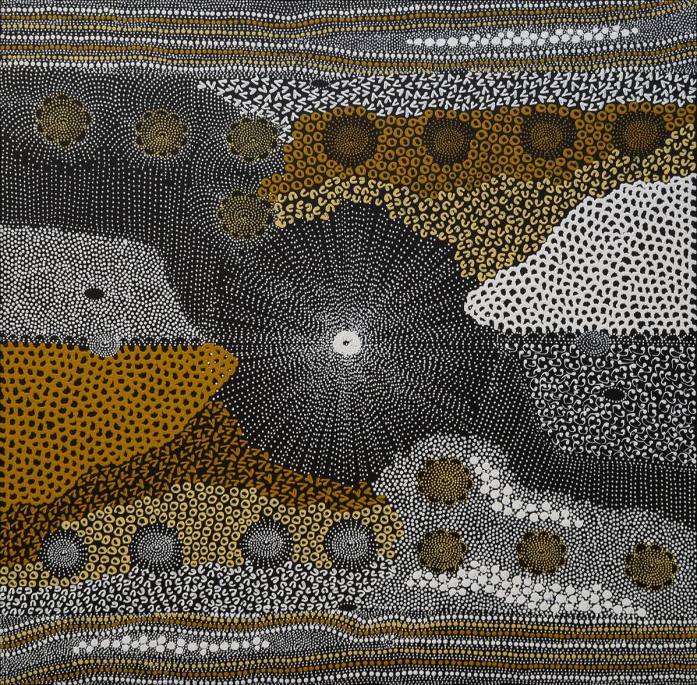 Janet Long Nakamarra comparable auction result: janet long nakamarra water dreaming acrylic on linen 103cm x 101cm