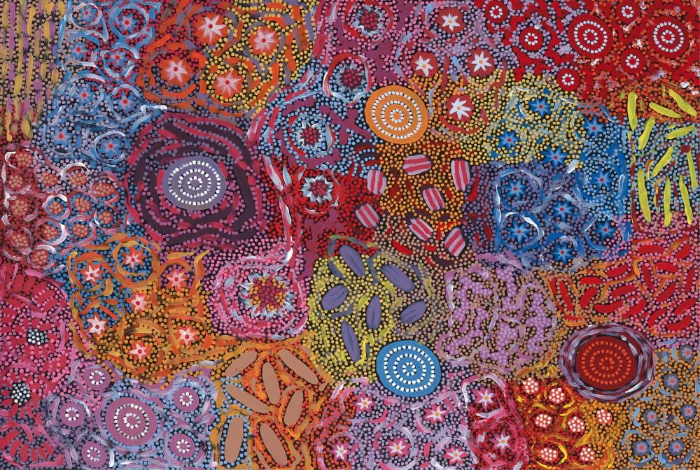Michelle Possum Nungurrayi comparable auction result: michelle possum nungurrayi c1967 grandmother s country acrylic on canvas unstretched 158 x 106 cm
