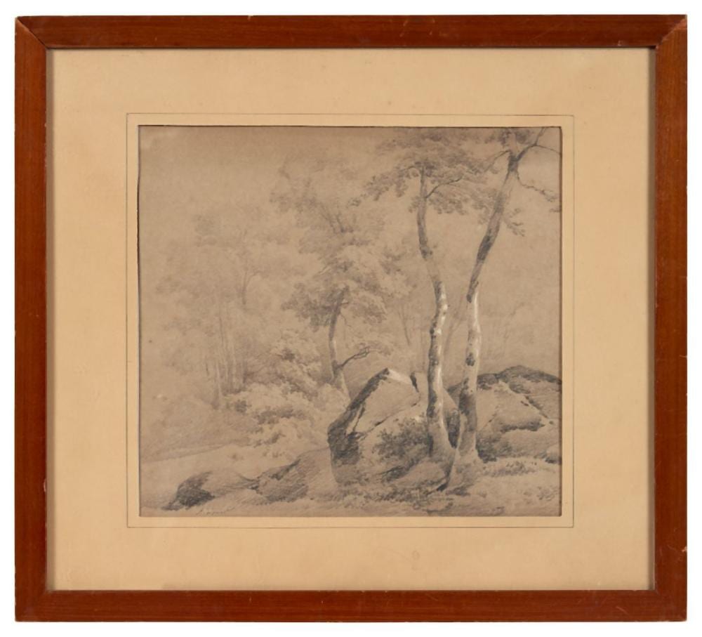 Jules Coignet comparable auction result: jules coignet 1798 1860 rochers en for t crayon et craie blanche